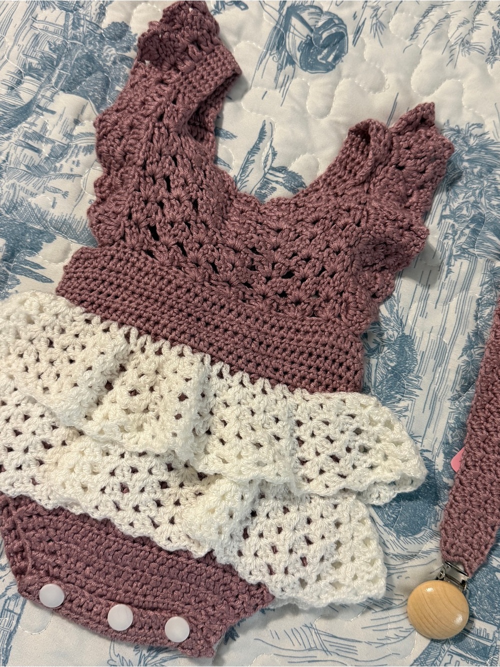 Handmade Mauve and Cream Crochet Baby Matching Set